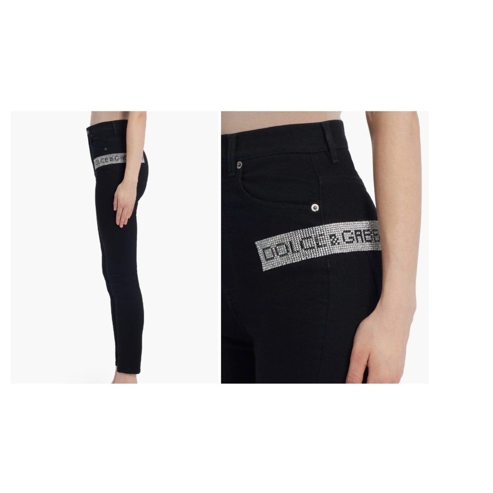 Dolce & Gabbana Women's Black Grace Swarovski Crystal Logo Skinny Ankle Jeans 36